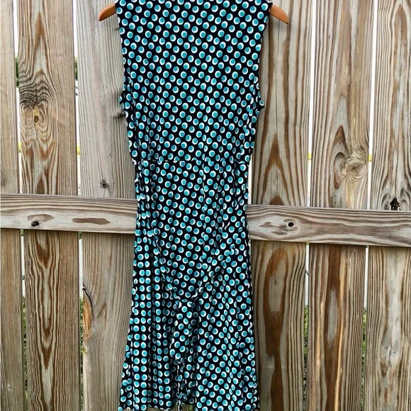 Polka Dot Dress Stretch 12/14 100% polyester Belted - Picture 7 of 8